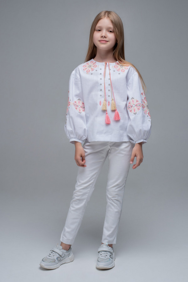 Вишита блуза для дівчинки White1