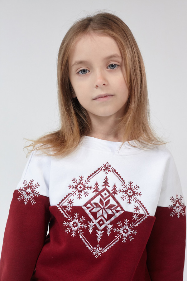 Різдвяний світшот для дівчинки Сніжинка Burgundy