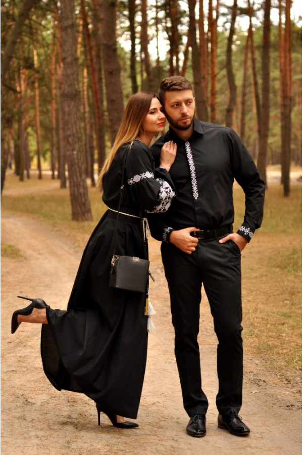 Класична чоловіча сорочка і вечірня жіноча сукня з вишивкою