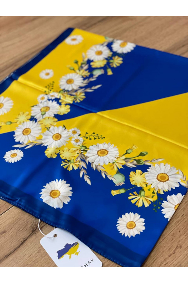 Патріотична синьо-жовта хустина Ромашки 90х90 см